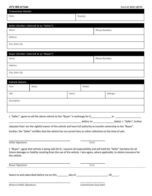 All-Terrain Vehicle (ATV) Receipt Type All-Terrain Vehicle (ATV) Receipt Type
